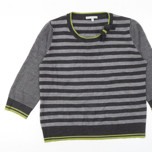 Marks and Spencer Per Una Women's Grey Striped 3/4 Sleeve Jumper Size 14