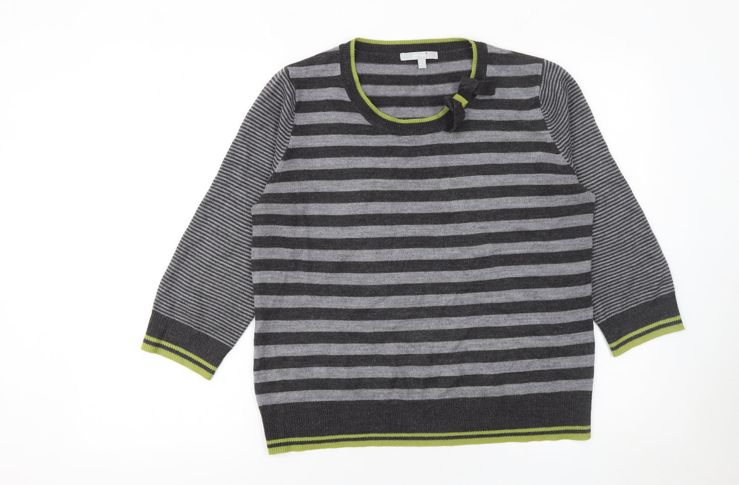 Marks and Spencer Per Una Women's Grey Striped 3/4 Sleeve Jumper Size 14