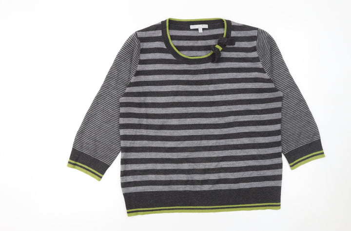 Marks and Spencer Per Una Women's Grey Striped 3/4 Sleeve Jumper Size 14