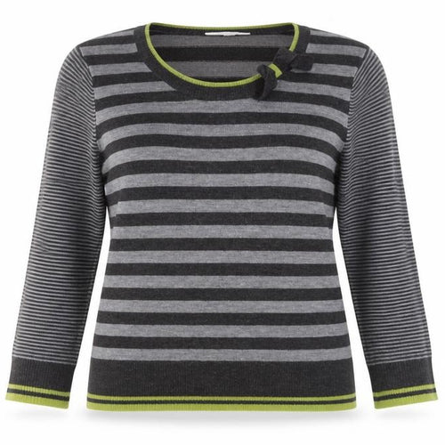 Marks and Spencer Per Una Women's Grey Striped 3/4 Sleeve Jumper Size 14