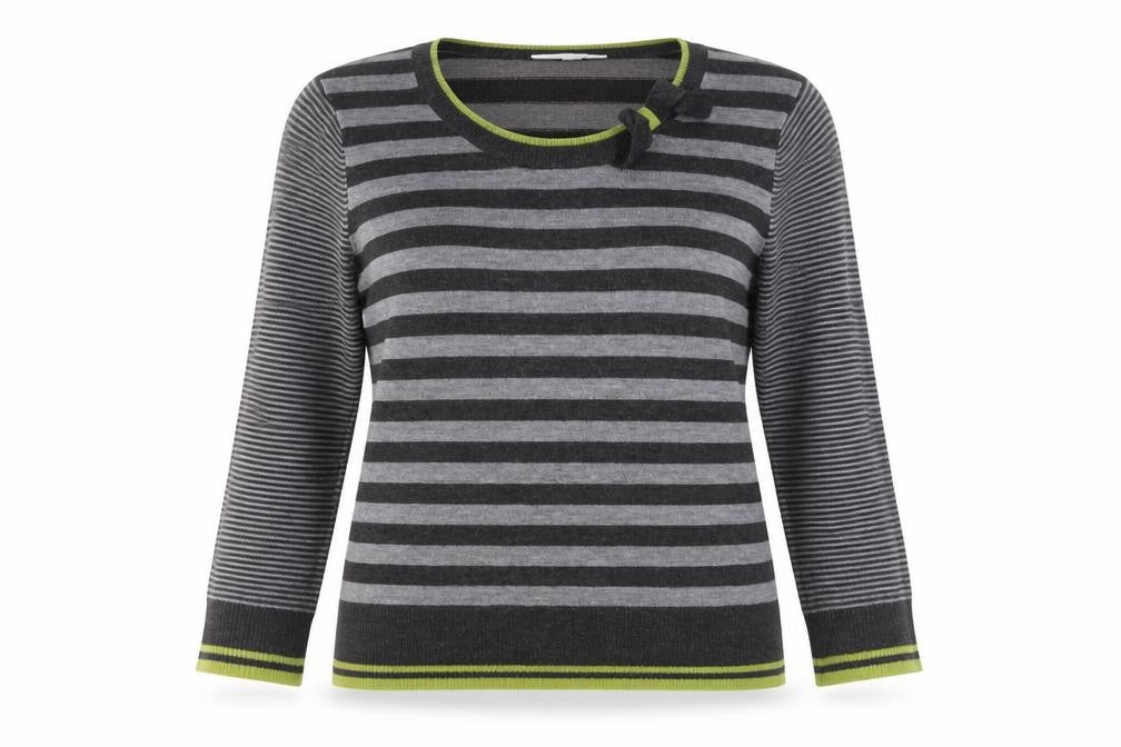 Marks and Spencer Per Una Women's Grey Striped 3/4 Sleeve Jumper Size 14