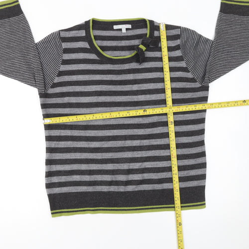 Marks and Spencer Per Una Women's Grey Striped 3/4 Sleeve Jumper Size 14