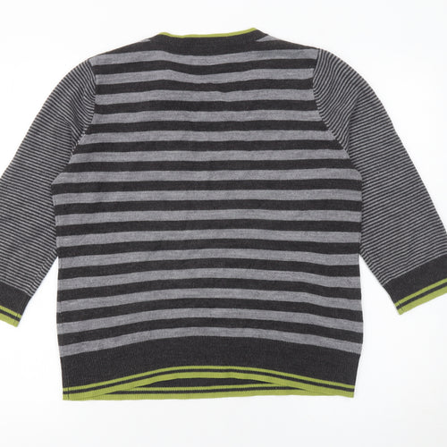 Marks and Spencer Per Una Women's Grey Striped 3/4 Sleeve Jumper Size 14