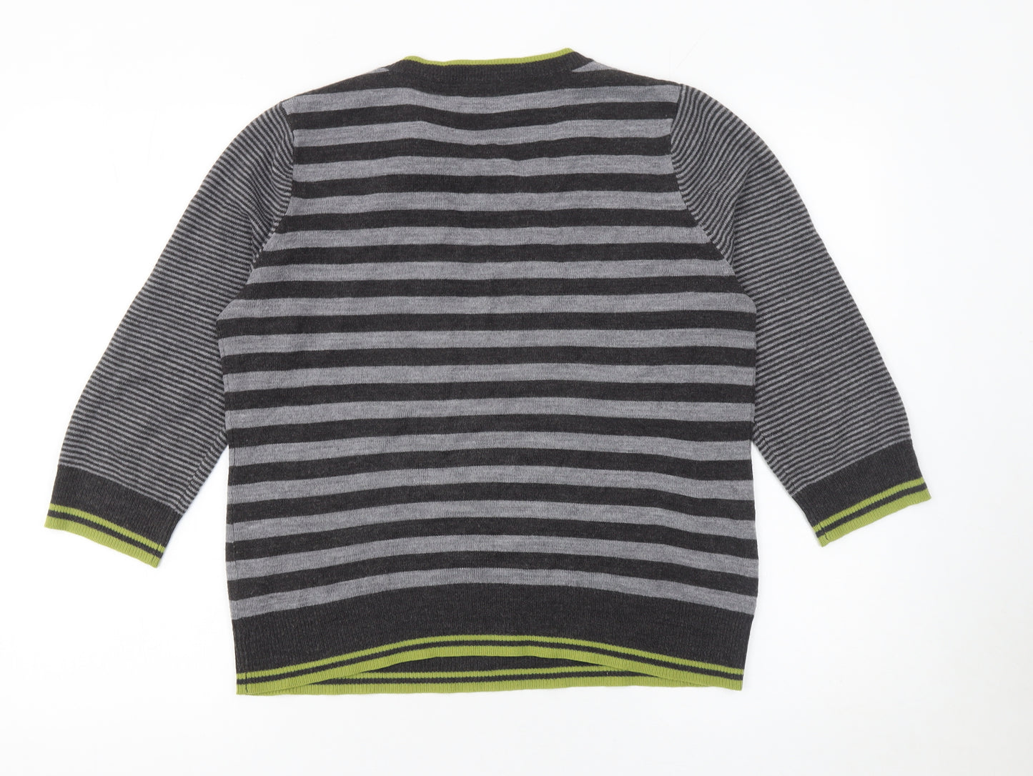 Marks and Spencer Per Una Women's Grey Striped 3/4 Sleeve Jumper Size 14