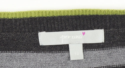 Marks and Spencer Per Una Women's Grey Striped 3/4 Sleeve Jumper Size 14