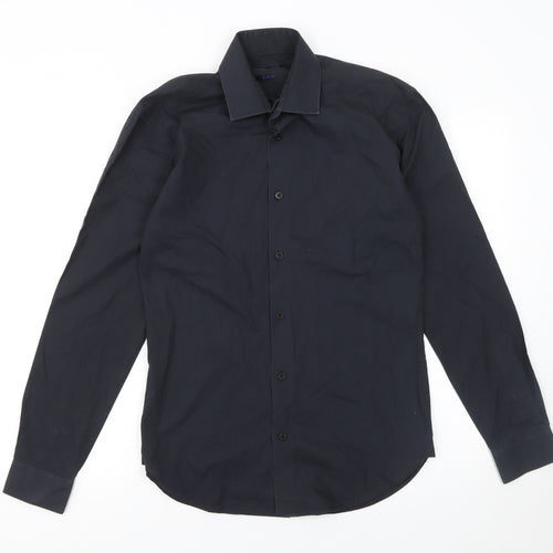 ONESIX5IVE Men Black Slim Fit Long Sleeve Button-Up Shirt 14.5in