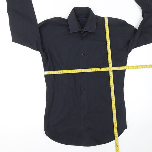 ONESIX5IVE Men Black Slim Fit Long Sleeve Button-Up Shirt 14.5in