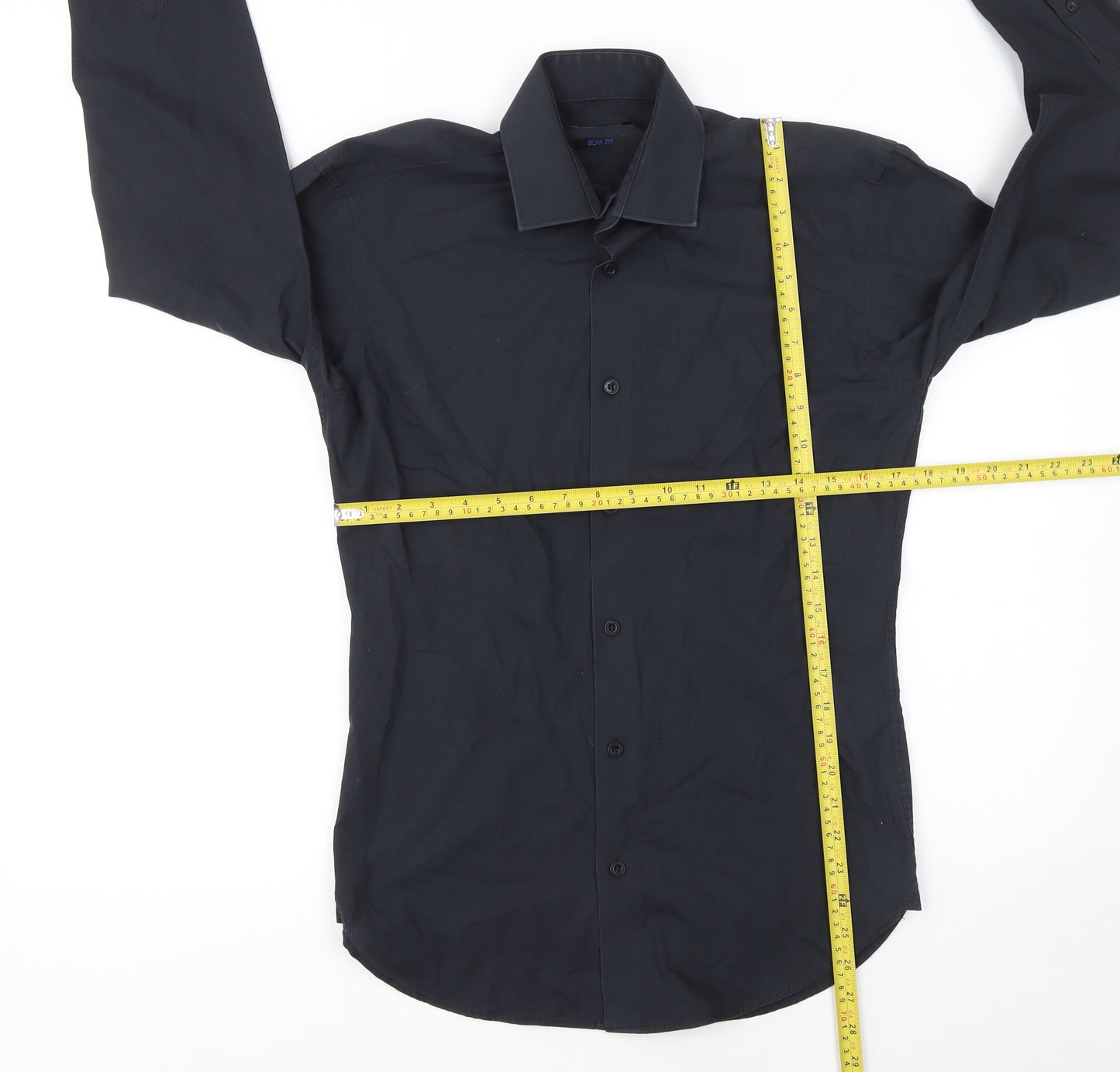 ONESIX5IVE Men Black Slim Fit Long Sleeve Button-Up Shirt 14.5in