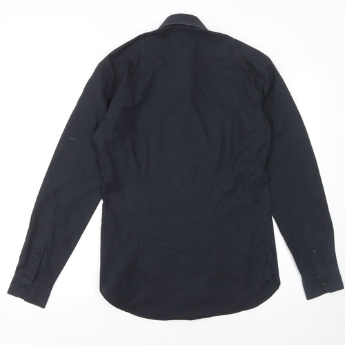 ONESIX5IVE Men Black Slim Fit Long Sleeve Button-Up Shirt 14.5in