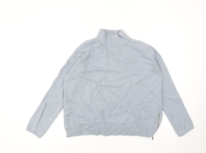The White Company Women Blue Roll Neck Zip Jumper Size 8