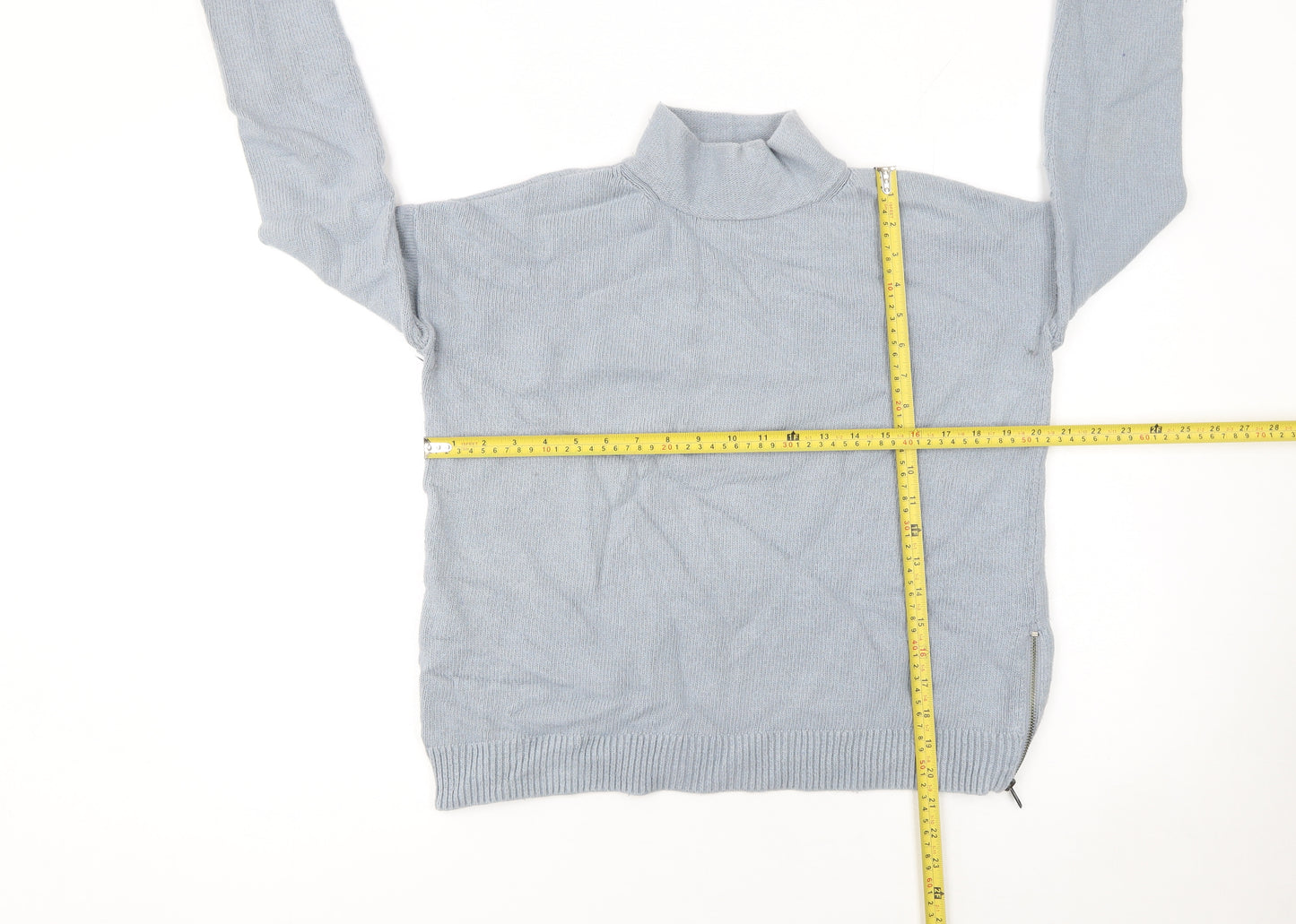 The White Company Women Blue Roll Neck Zip Jumper Size 8