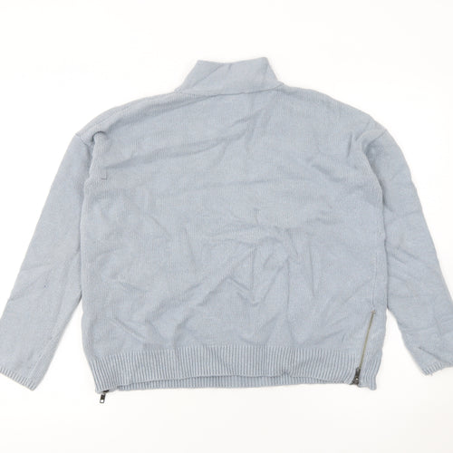 The White Company Women Blue Roll Neck Zip Jumper Size 8