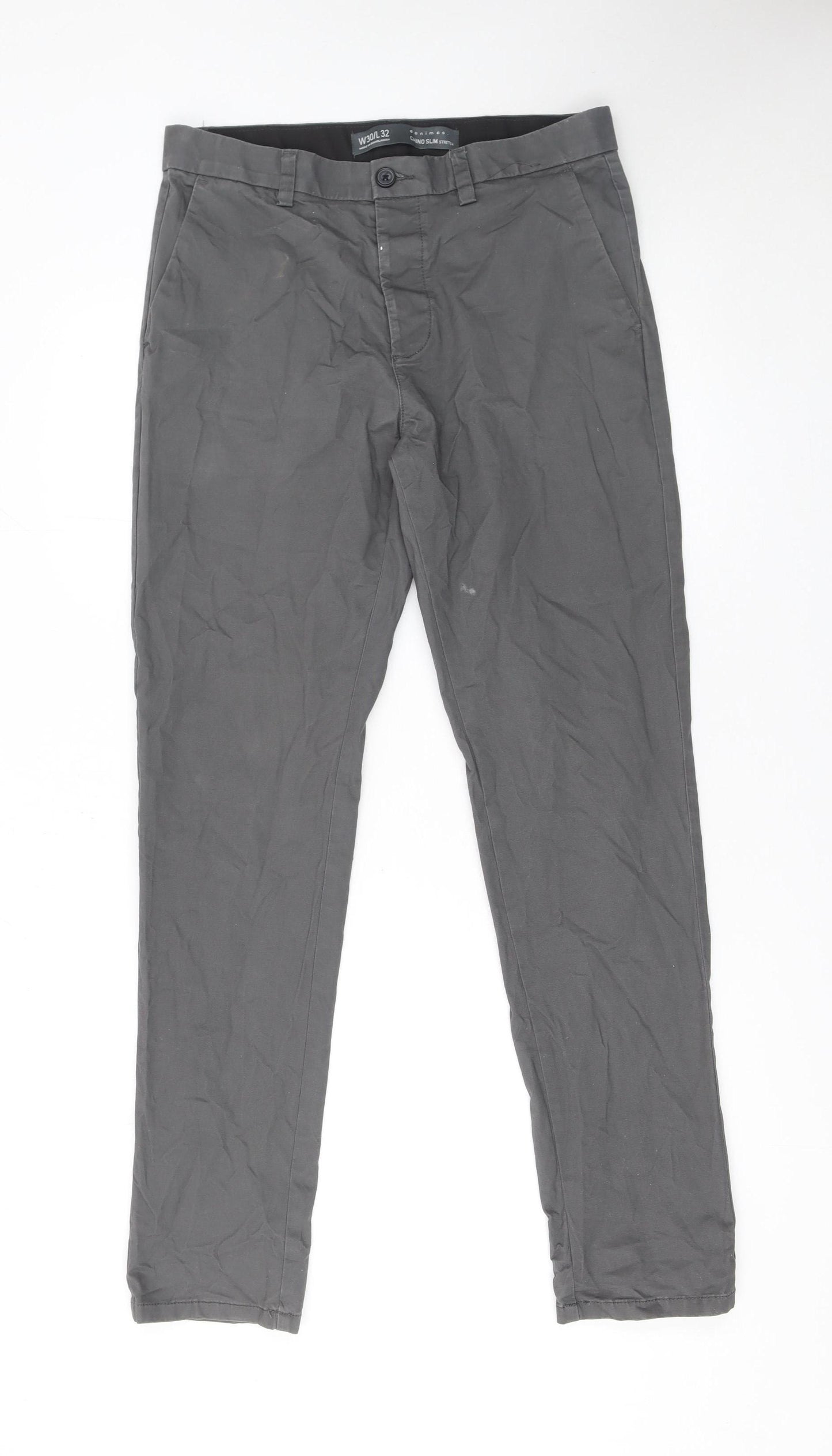 Primark Men's Grey Slim Fit Chino Trousers Size 30W 32L