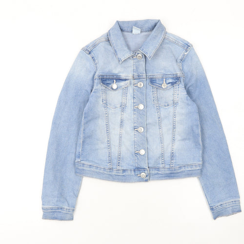 &Denim Girls Blue Cotton Blend Basic Jacket 9-10 Years Long Sleeve