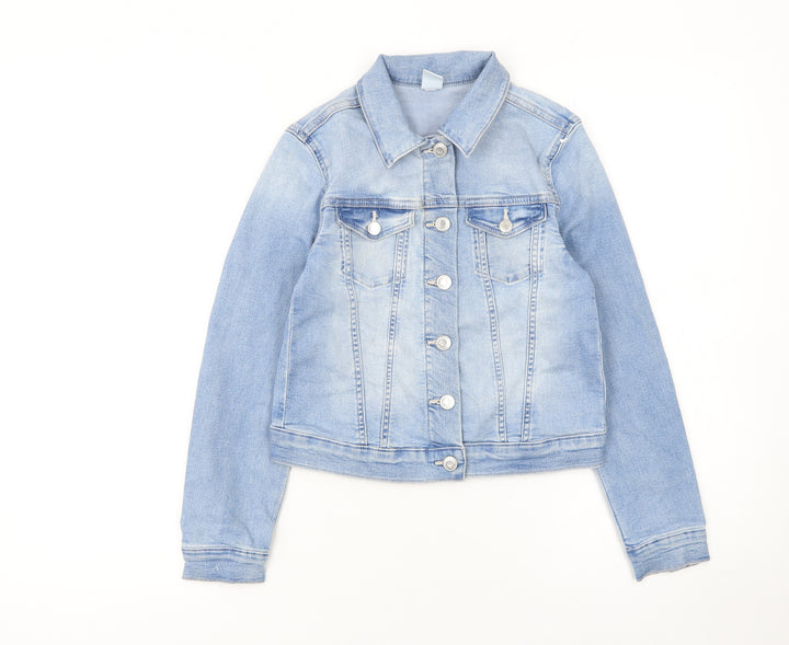 &Denim Girls Blue Cotton Blend Basic Jacket 9-10 Years Long Sleeve