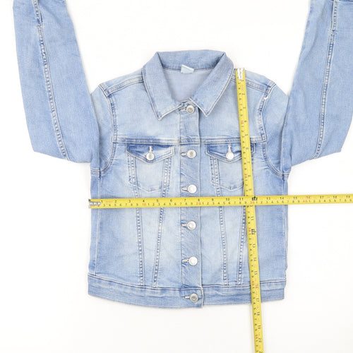&Denim Girls Blue Cotton Blend Basic Jacket 9-10 Years Long Sleeve