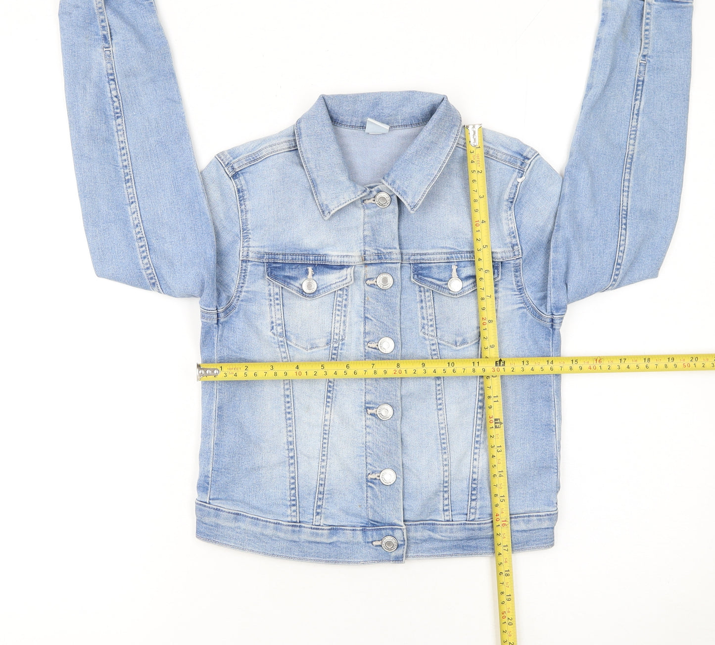 &Denim Girls Blue Cotton Blend Basic Jacket 9-10 Years Long Sleeve