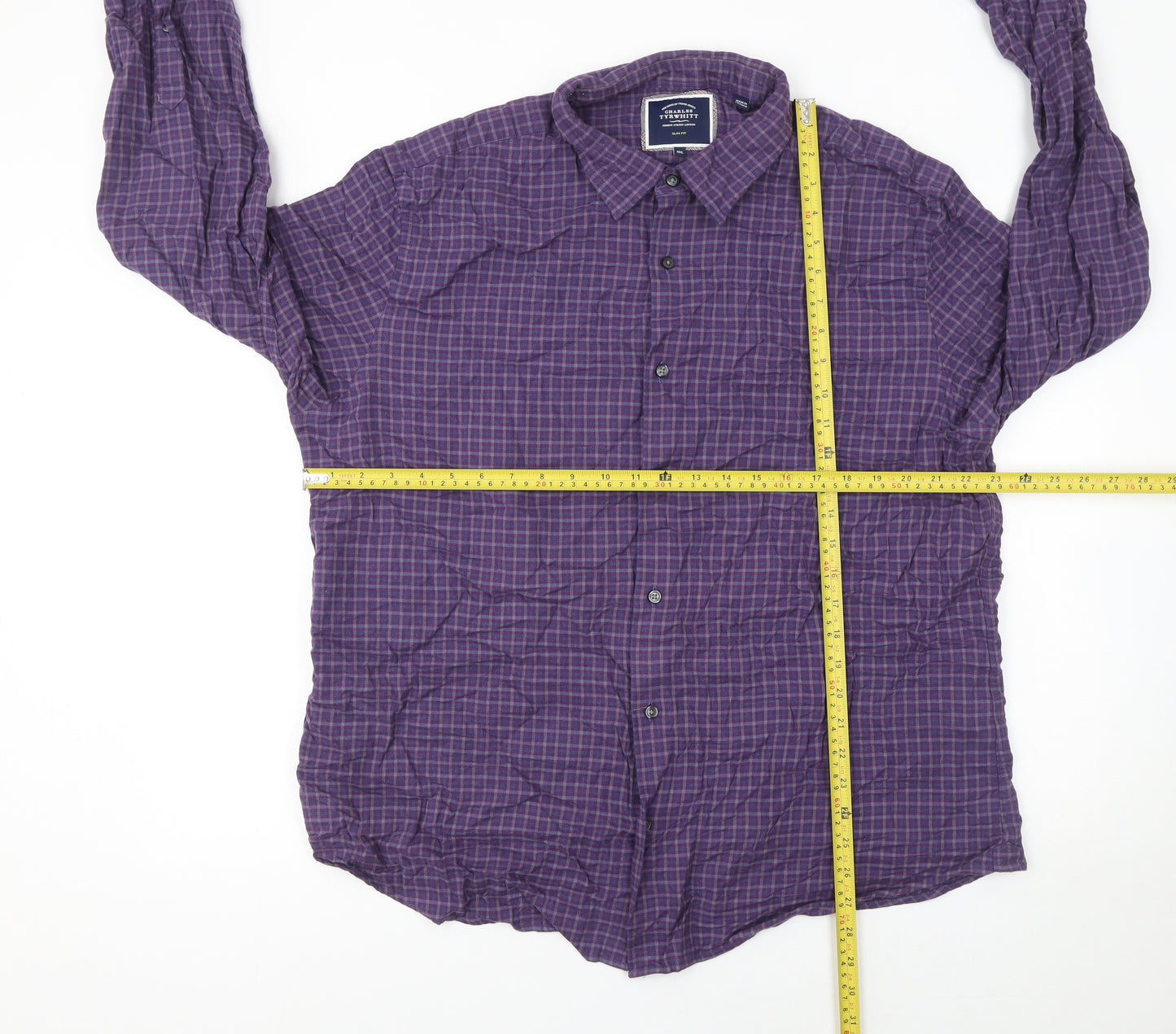 Charles Tyrwhitt Men's Purple Check Slim Fit 2XL Cotton Lyocell Shirt