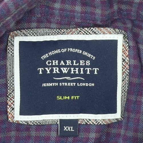 Charles Tyrwhitt Men's Purple Check Slim Fit 2XL Cotton Lyocell Shirt