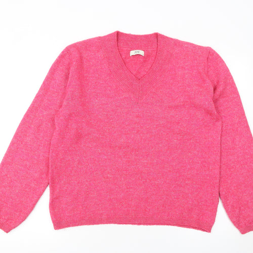JDY Women's Pink V-Neck Knit Jumper Medium