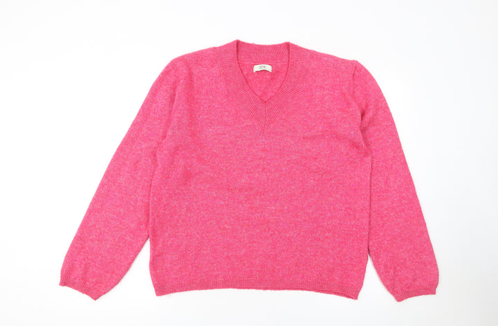 JDY Women's Pink V-Neck Knit Jumper Medium