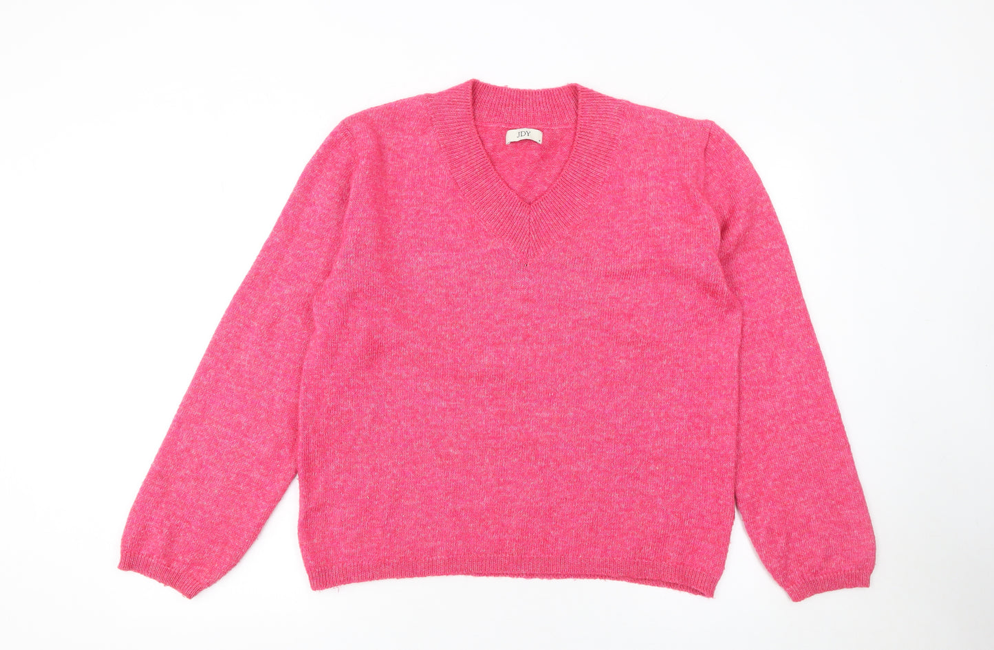 JDY Women's Pink V-Neck Knit Jumper Medium
