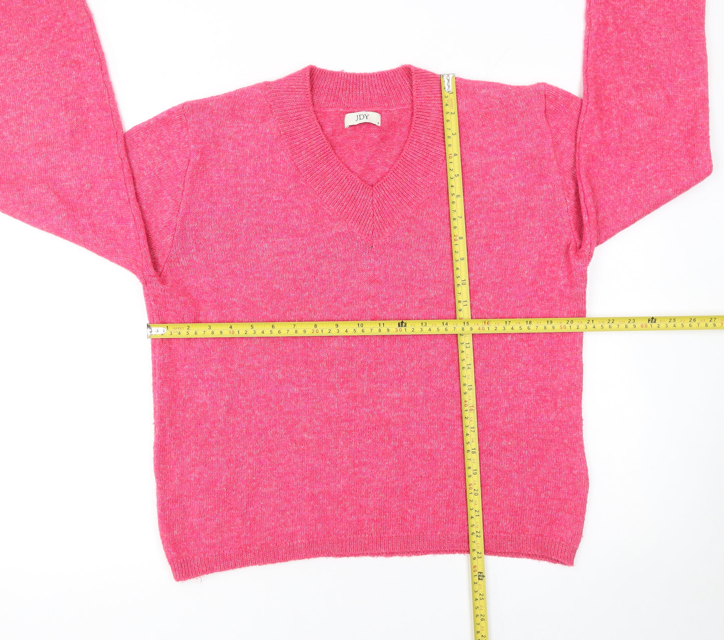 JDY Women's Pink V-Neck Knit Jumper Medium