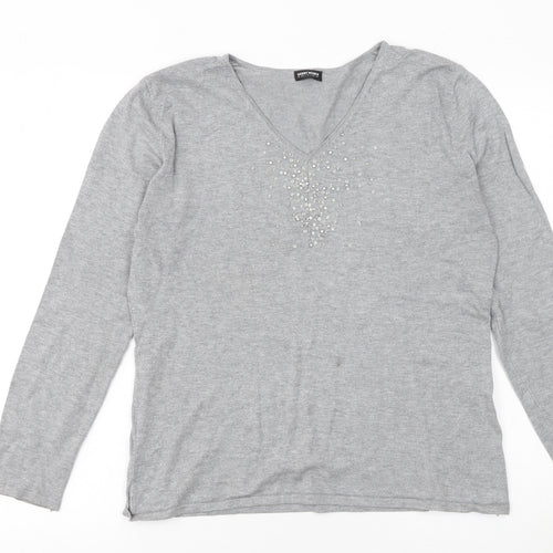 Gerry Weber Women’s Grey Rhinestone V-Neck Jumper Size 14