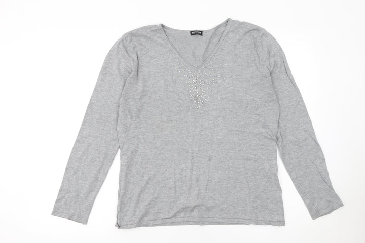 Gerry Weber Women’s Grey Rhinestone V-Neck Jumper Size 14