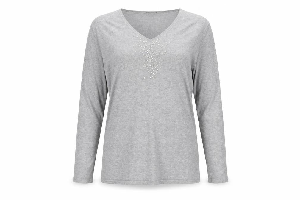 Gerry Weber Women’s Grey Rhinestone V-Neck Jumper Size 14