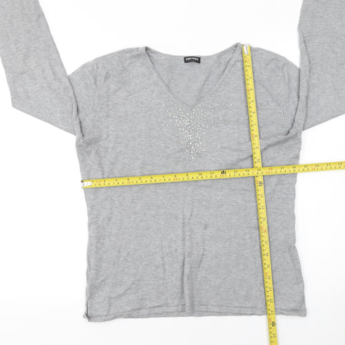 Gerry Weber Women’s Grey Rhinestone V-Neck Jumper Size 14