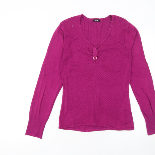 G.W. Womens Pink V-Neck Long Sleeve Knit Cardigan Size 14