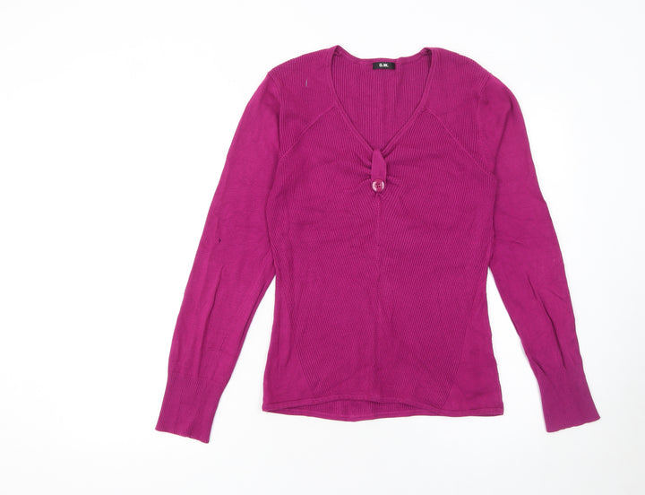 G.W. Womens Pink V-Neck Long Sleeve Knit Cardigan Size 14