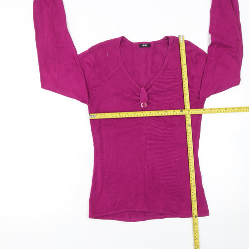 G.W. Womens Pink V-Neck Long Sleeve Knit Cardigan Size 14