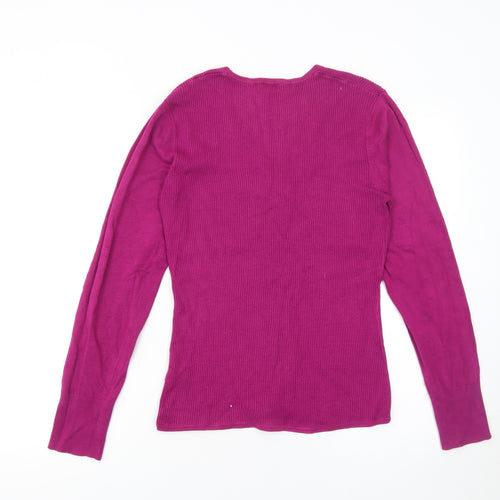 G.W. Womens Pink V-Neck Long Sleeve Knit Cardigan Size 14