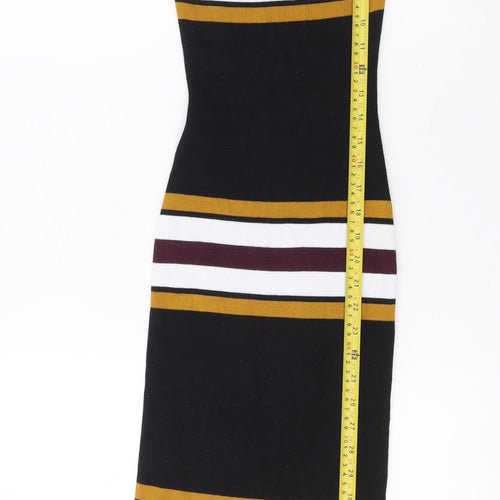 LU NYC Women Black Striped Midi Bodycon Dress XS