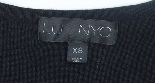 LU NYC Women Black Striped Midi Bodycon Dress XS