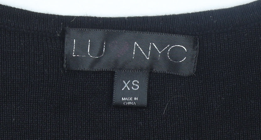 LU NYC Women Black Striped Midi Bodycon Dress XS