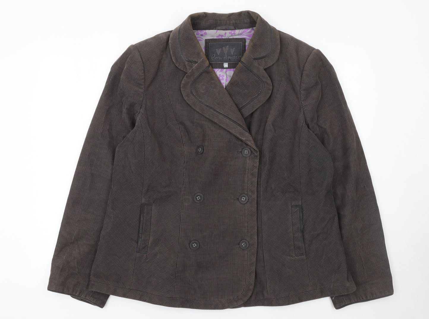 Con Amore Women Brown Corduroy Double-Breasted Jacket Size 20