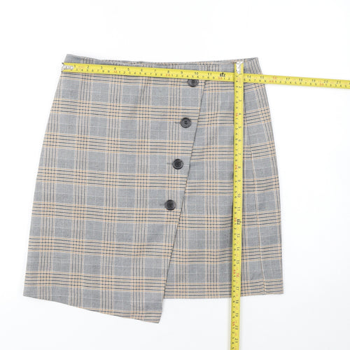 Next Women Grey Plaid Asymmetric Button Mini Skirt Size 8