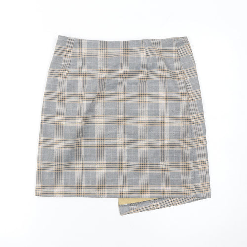 Next Women Grey Plaid Asymmetric Button Mini Skirt Size 8