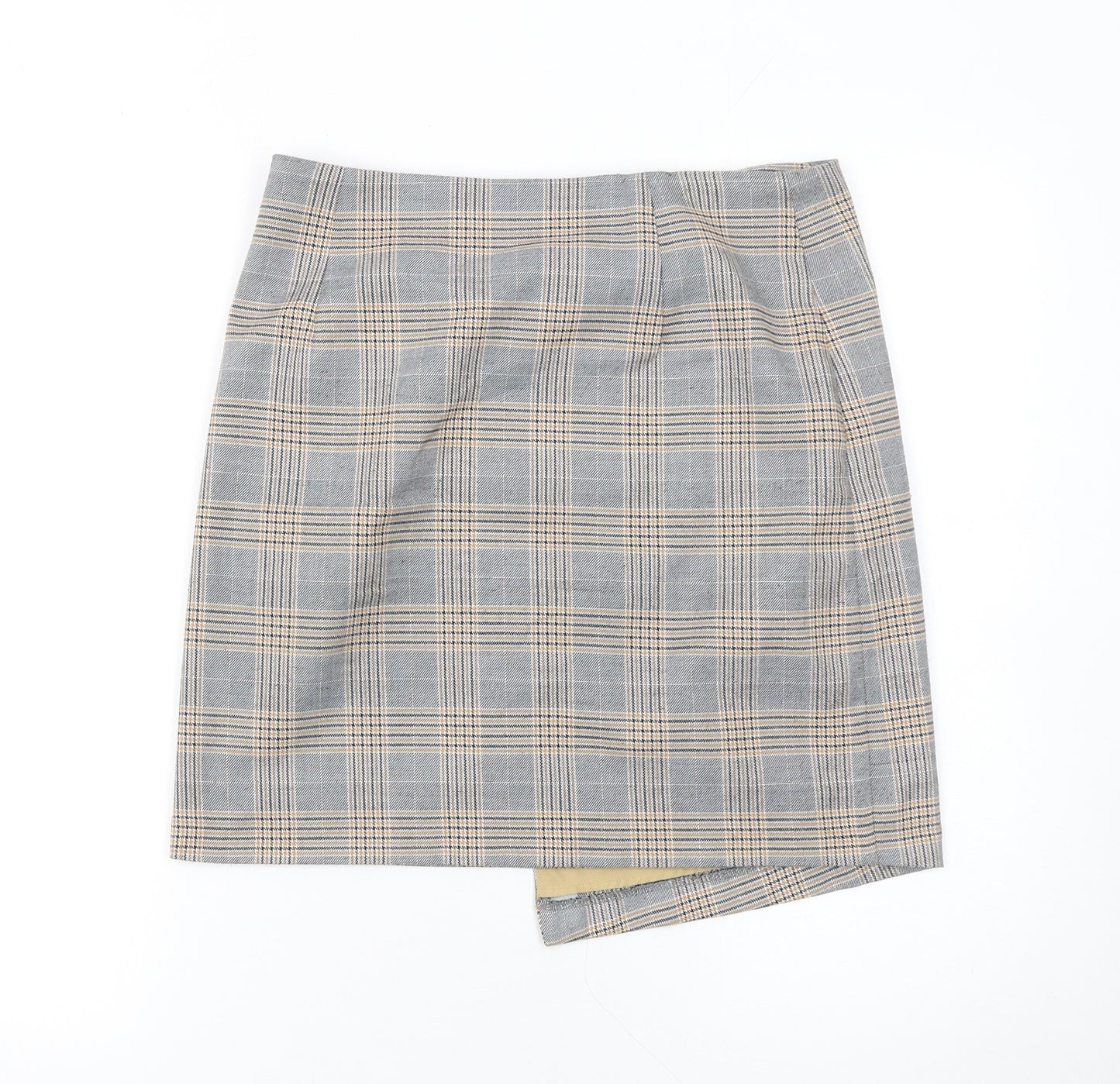 Next Women Grey Plaid Asymmetric Button Mini Skirt Size 8