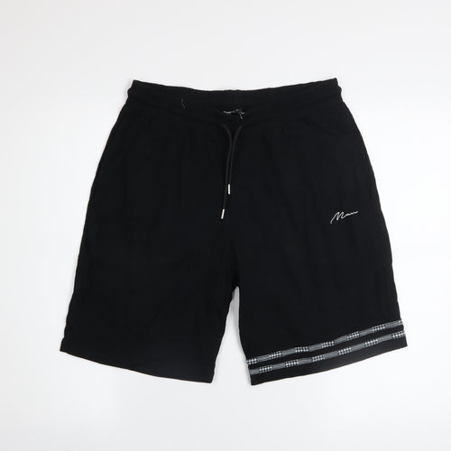 BoohooMAN Black Cotton Men's L Athletic Shorts Drawstring Waist