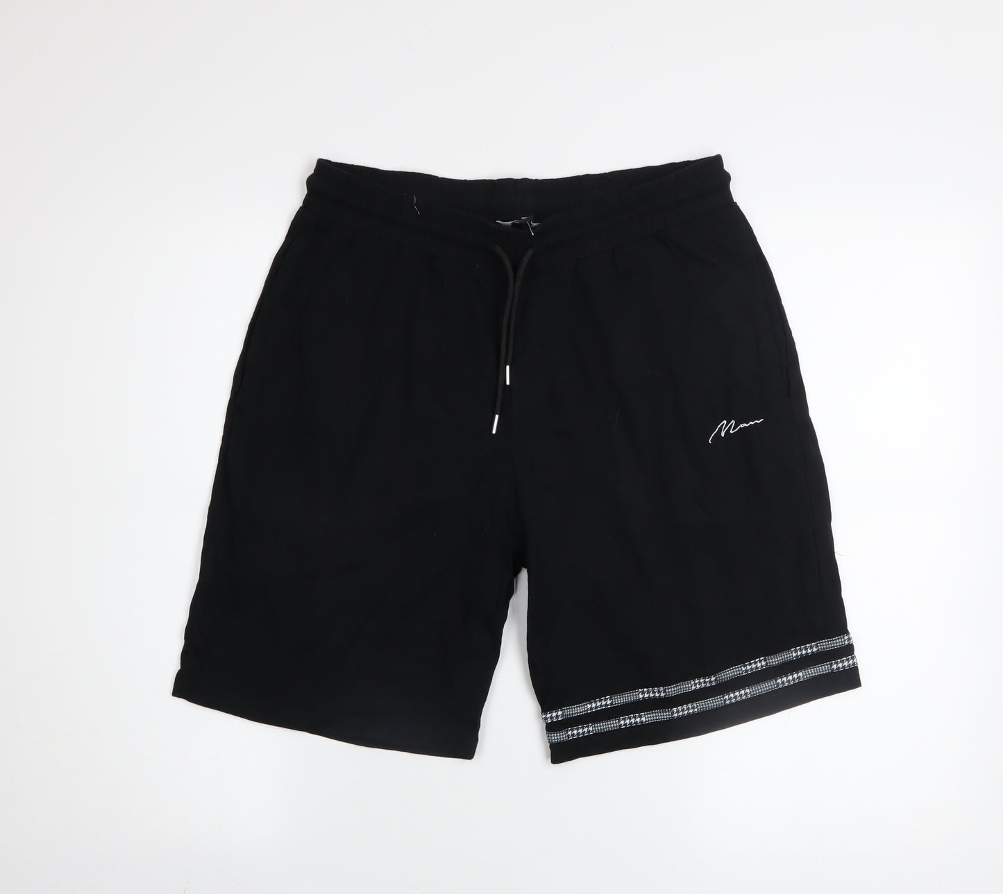 BoohooMAN Black Cotton Men's L Athletic Shorts Drawstring Waist