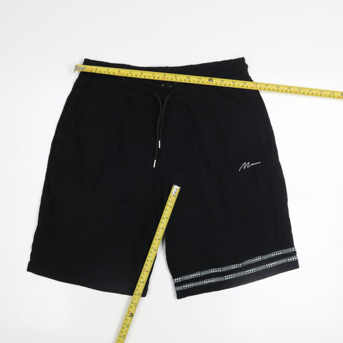 BoohooMAN Black Cotton Men's L Athletic Shorts Drawstring Waist