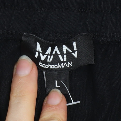 BoohooMAN Black Cotton Men's L Athletic Shorts Drawstring Waist