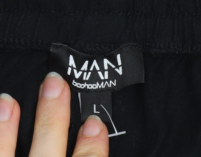 BoohooMAN Black Cotton Men's L Athletic Shorts Drawstring Waist