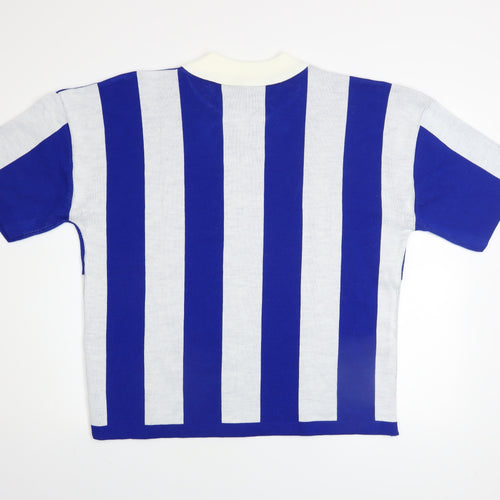 boohooMAN Men's Blue Striped Motorsports Polo Shirt Size S