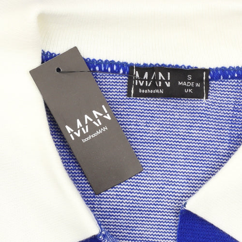 boohooMAN Men's Blue Striped Motorsports Polo Shirt Size S