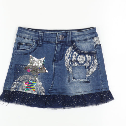 Desigual Girls Blue Denim Sequin Mini Skirt 5-6 Years Adjustable Waist